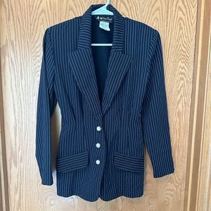 Navy blue pinstriped fitted blazer